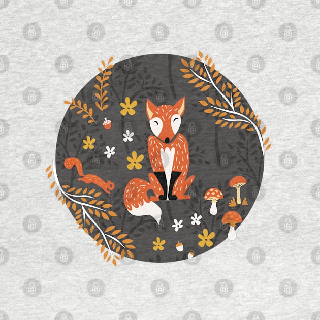 Foxes Running in a Forest of Fall Trees by latheandquill